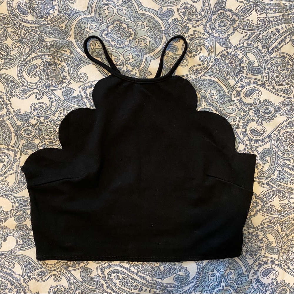 Scalloped Black Crop Top